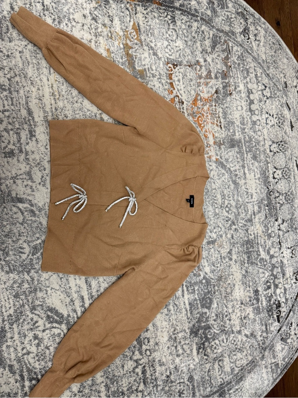 Express Camel V-Neck Tie-Front Sweater